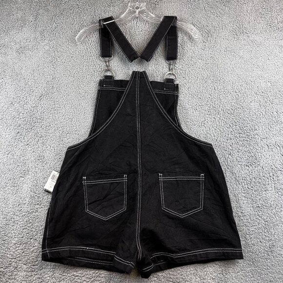 New HT Denim Shortalls Black Denim Bib Overalls SZ XL - Picture 3 of 12